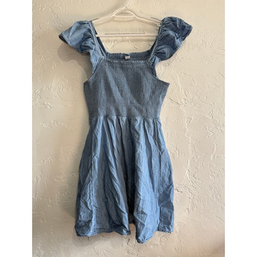 Old Navy chambray smocked babydoll ruffle flutter sleeve dress womens medium - Picture 2 of 9